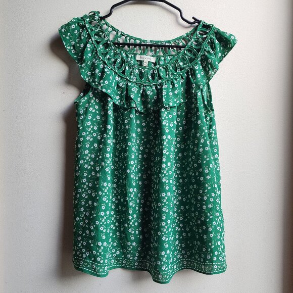Max Studio Green Floral Sleeveless Ruffle Blouse Size Small - Picture 5 of 13